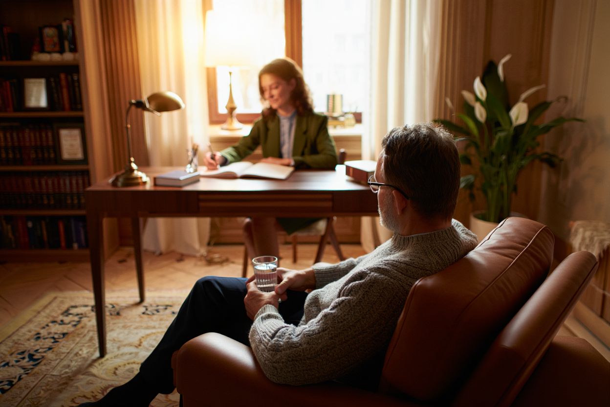 Мужчина на приёме у психотерапевта
