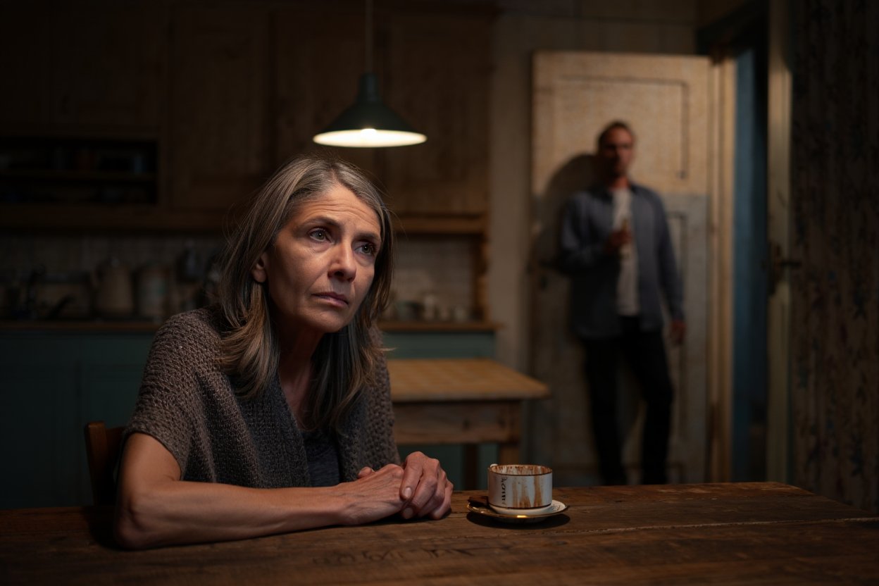 Напряженная девушка сидит за столом